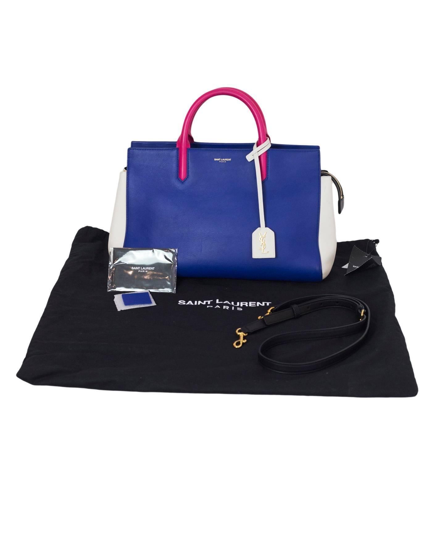 Saint Laurent Multicolor Blue/Pink/White/Black Small Cabas Rive Gauche Tote Bag 1