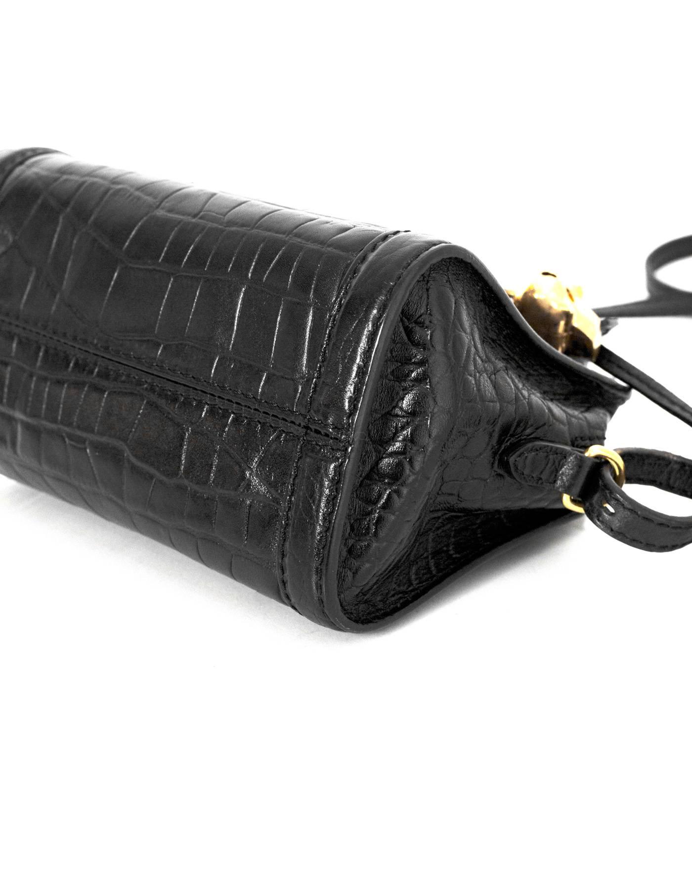 Alexander McQueen Black Embossed Croc Mini Padlock Satchel Bag w/ Strap In Excellent Condition In New York, NY