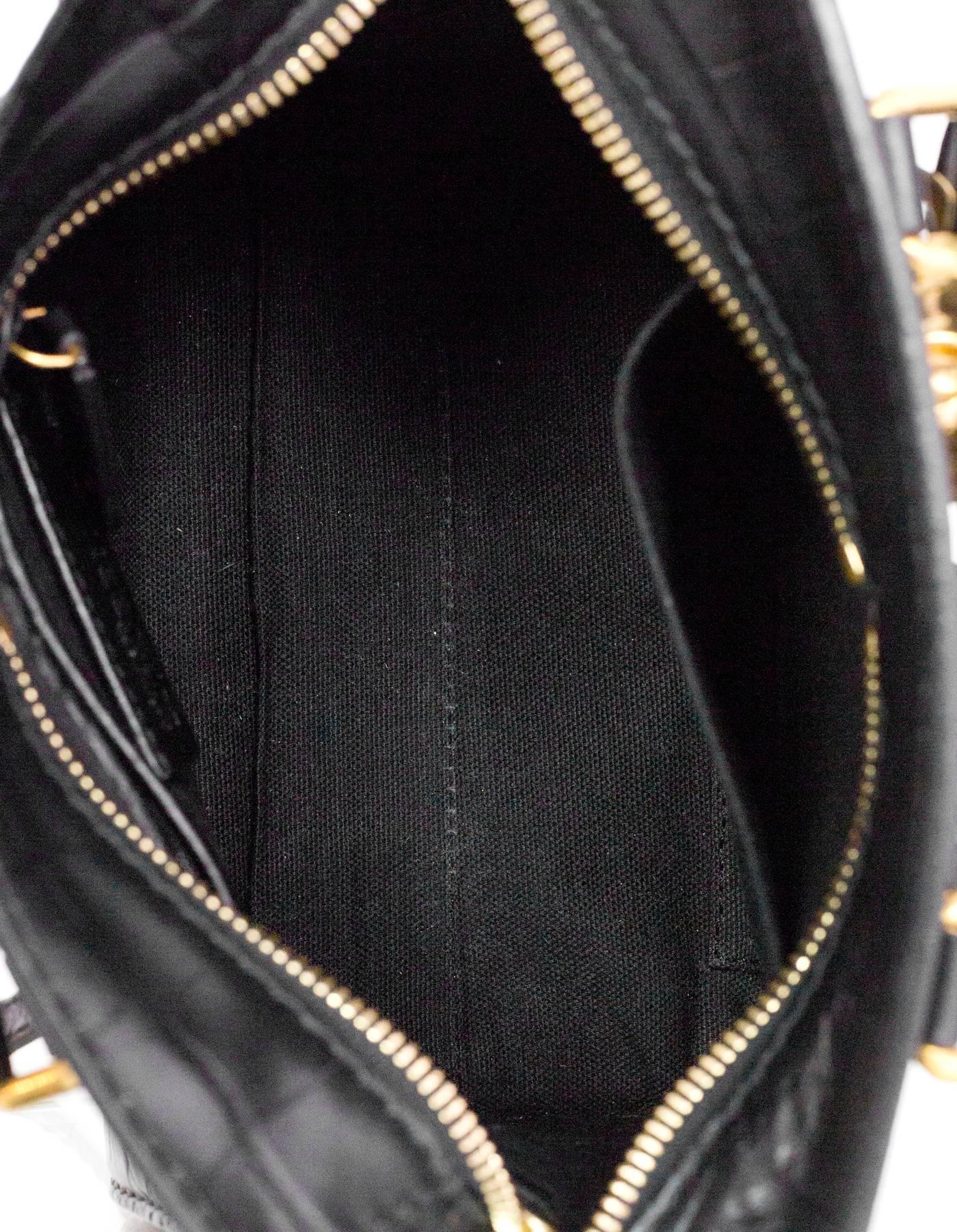 Women's Alexander McQueen Black Embossed Croc Mini Padlock Satchel Bag w/ Strap