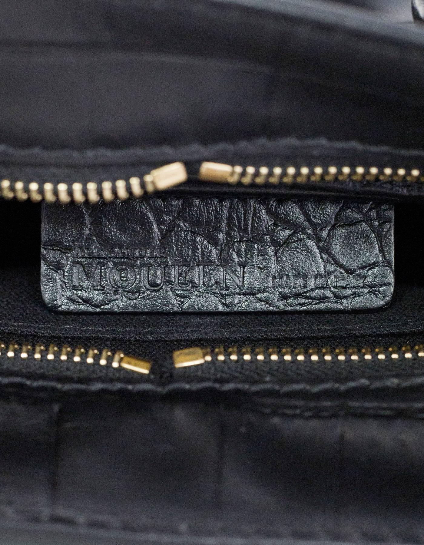 Alexander McQueen Black Embossed Croc Mini Padlock Satchel Bag w/ Strap 1