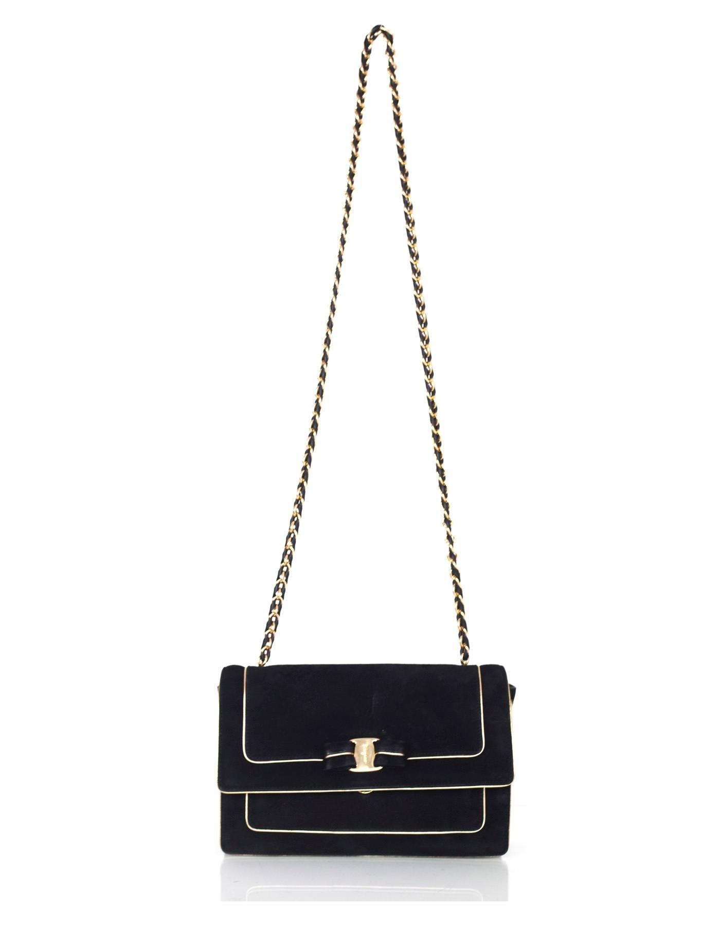 Salvatore Ferragamo Black Suede Ginny Crossbody Bag w/ Bow 5