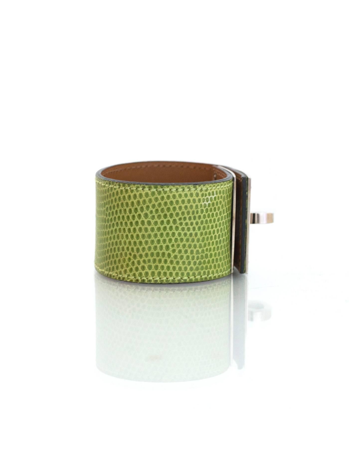 Hermes Green Lizard Kelly Dog Cuff Bracelet sz S In Excellent Condition In New York, NY
