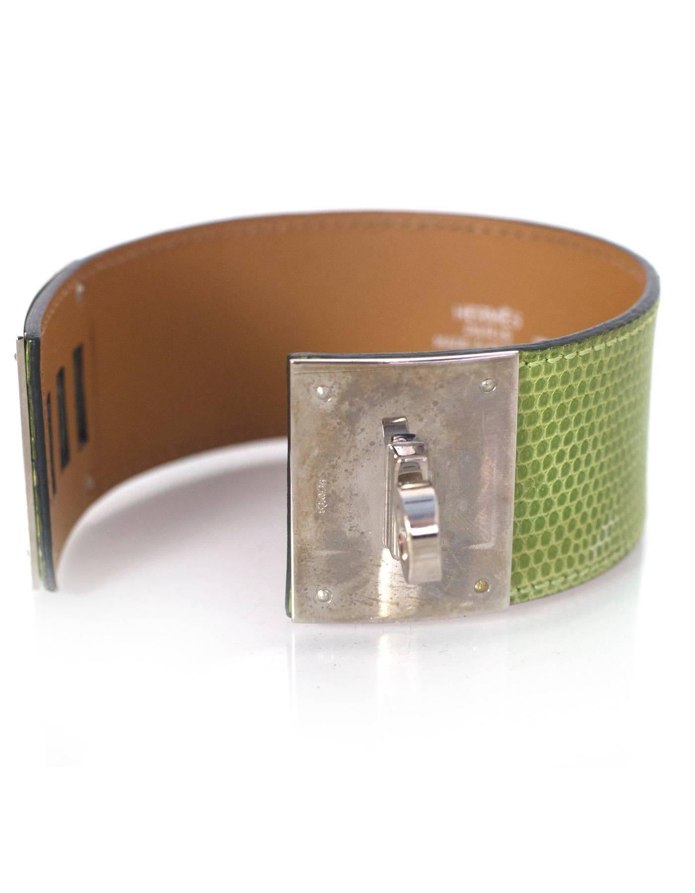 Hermes Green Lizard Kelly Dog Cuff Bracelet sz S 1