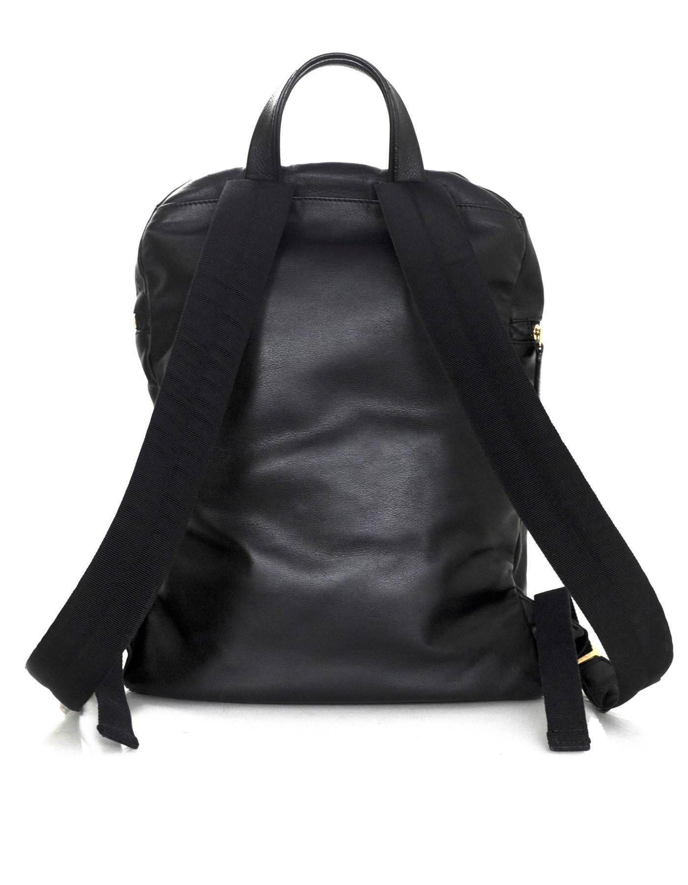 Salvatore Ferragamo Black Nevada Gancini Leather Backpack Bag  In Excellent Condition In New York, NY