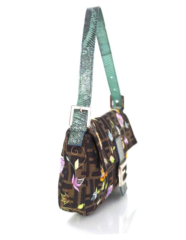 Fendi Zucca Floral Embroidered Baguette Bag For Sale At 1stdibs