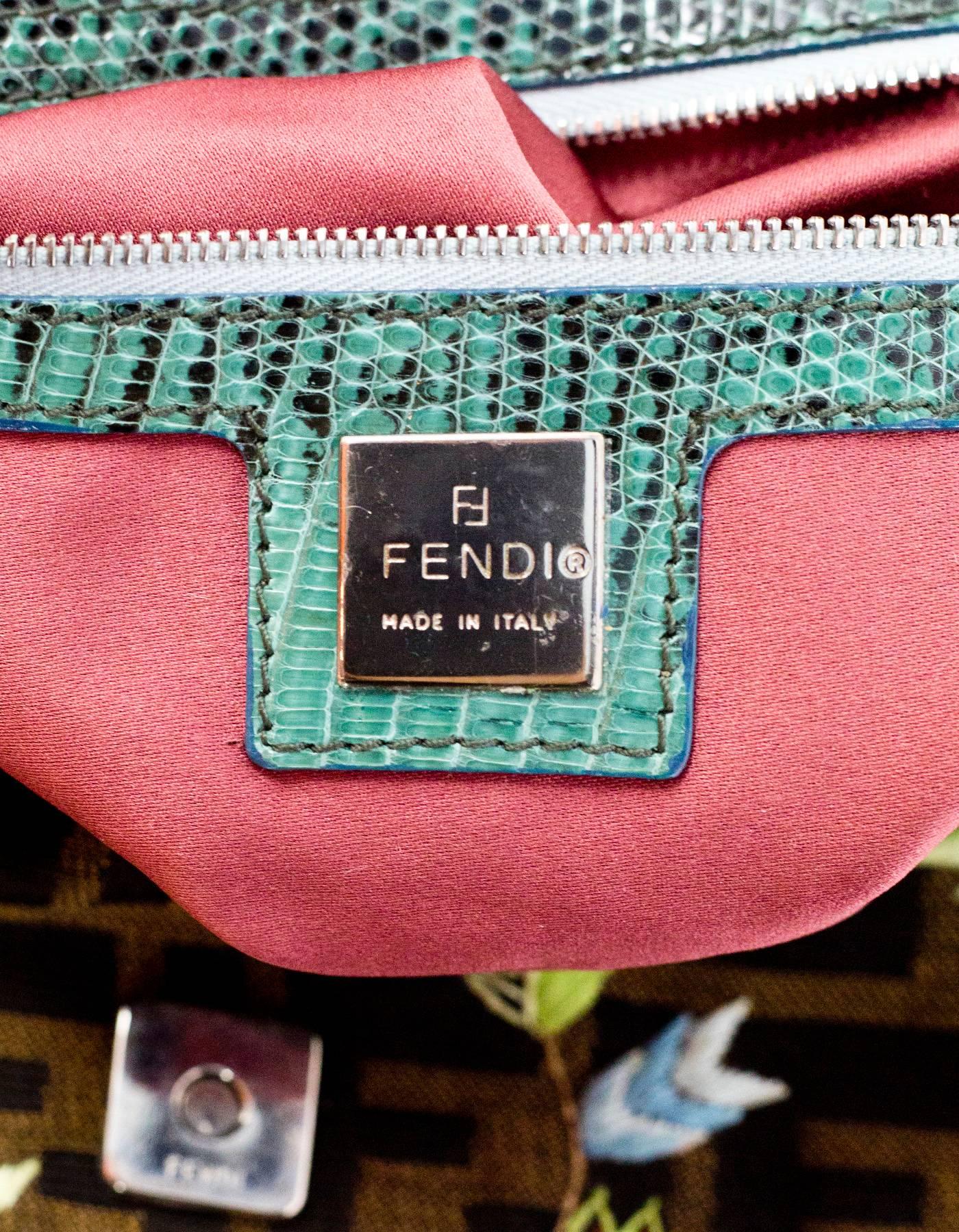 Women's Fendi Zucca Floral Embroidered Baguette Bag