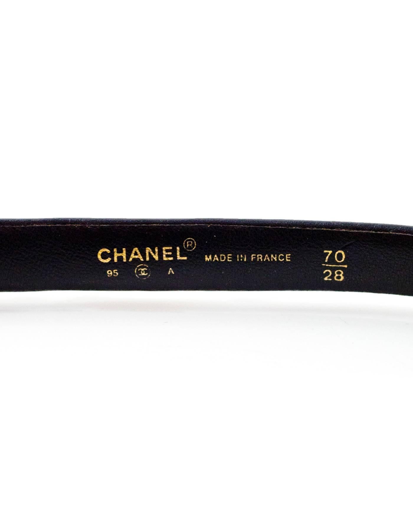 Chanel 1995 Black and Goldtone Oval Medallion Belt Sz 70 1