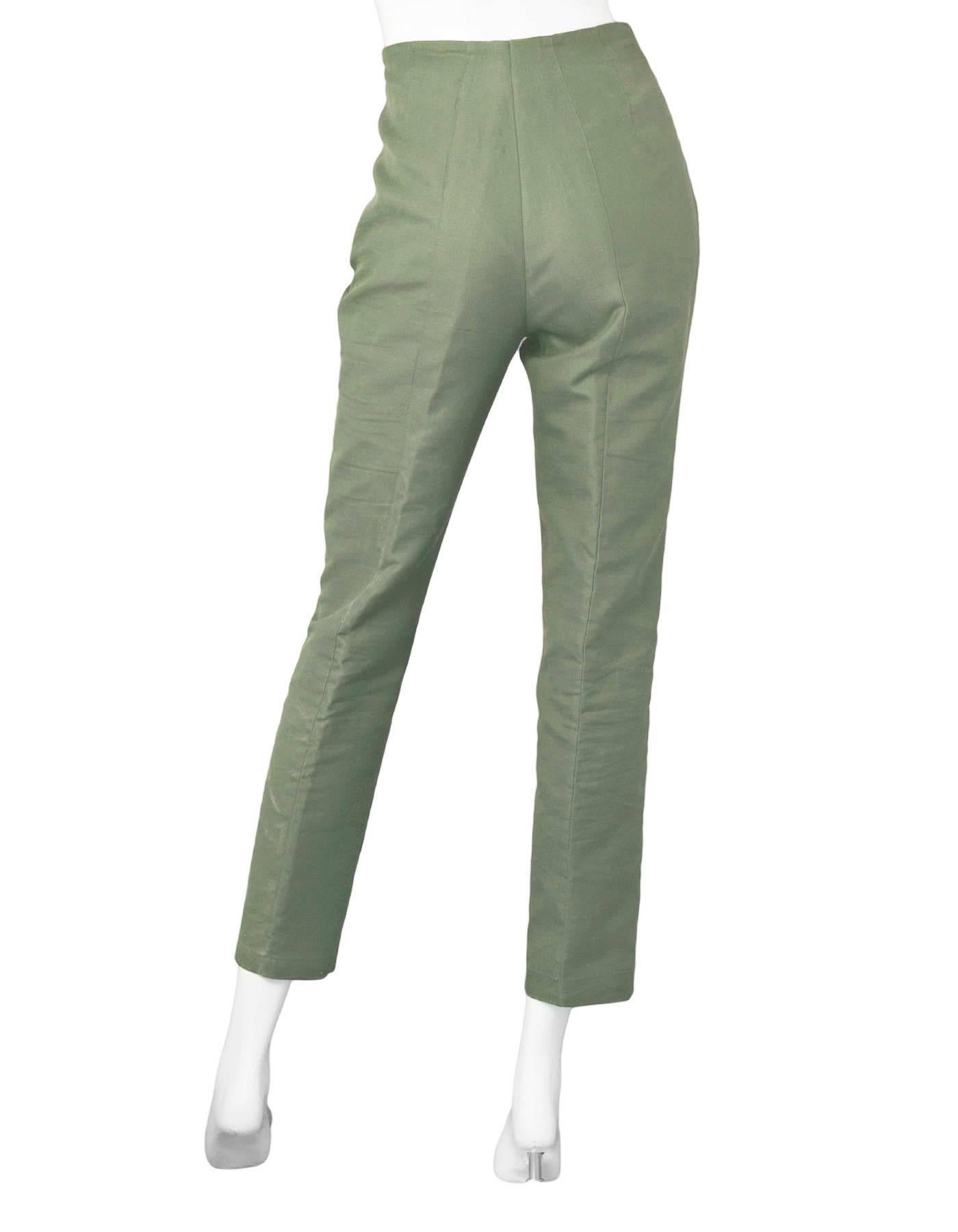 Akris Green Cropped Pants Sz 10 In Excellent Condition In New York, NY