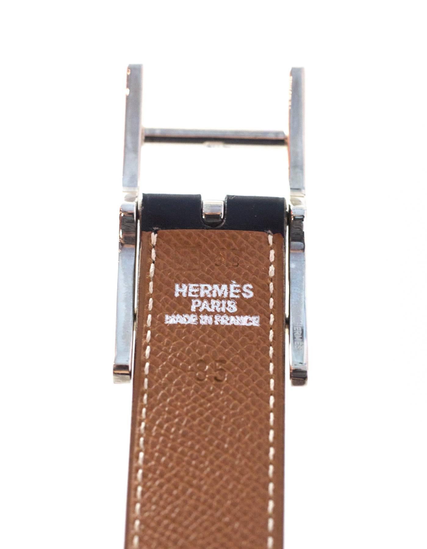 Beige Hermes Black & Tan Reversible Hapi H Belt sz EU85