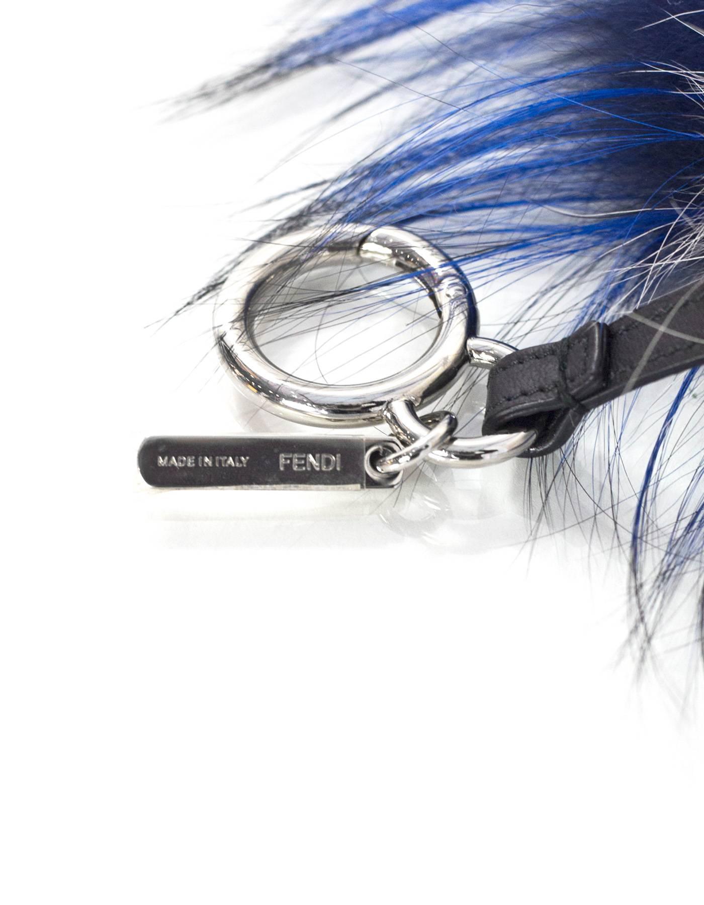 Fendi Blue and White Mink & Fox Fur Bag Bug Charm w/ Crystal Eyes In Excellent Condition In New York, NY