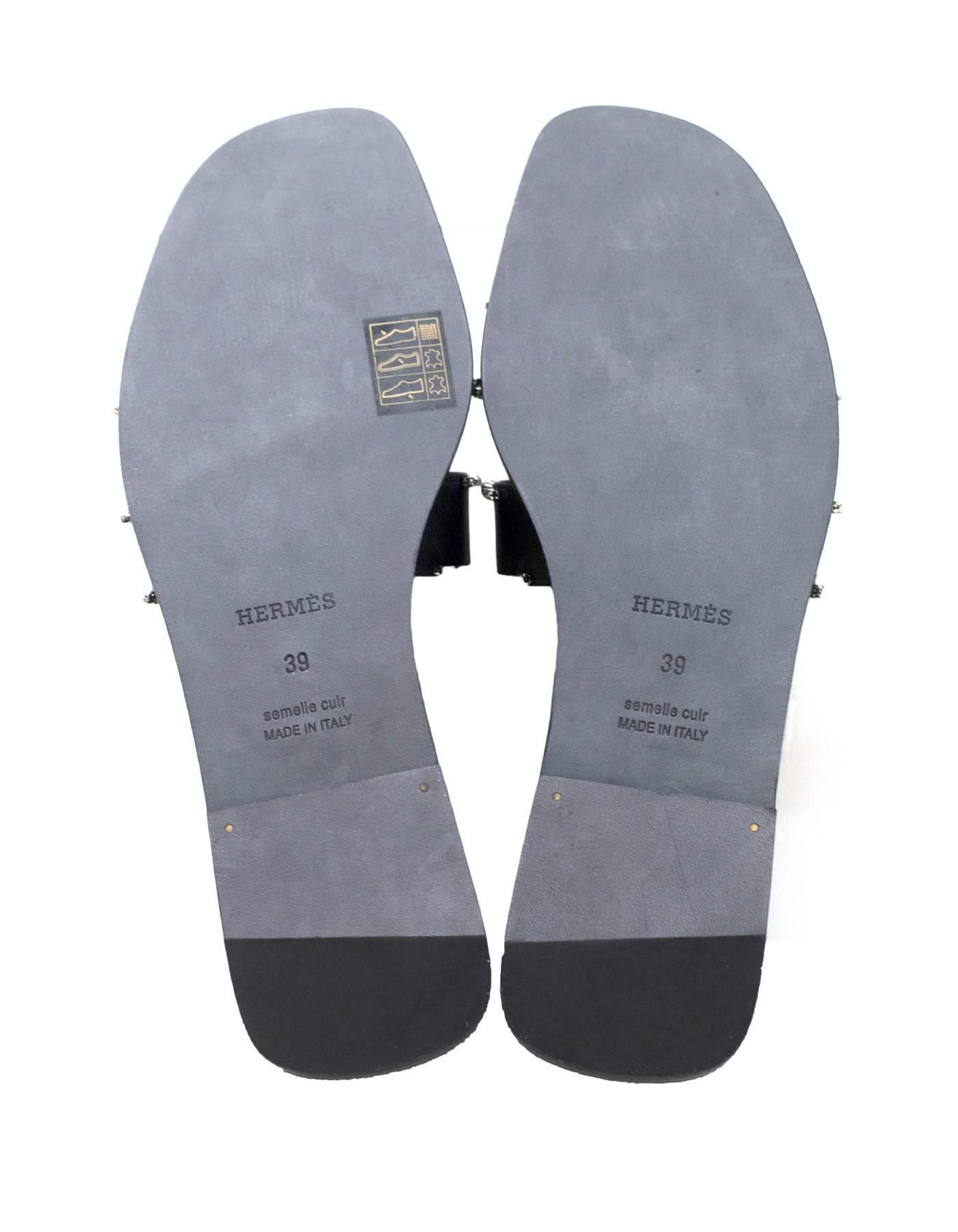 Women's Hermes NEW IN BOX Black Satin and Strass Crystal Oran H Slide Sandals Sz39