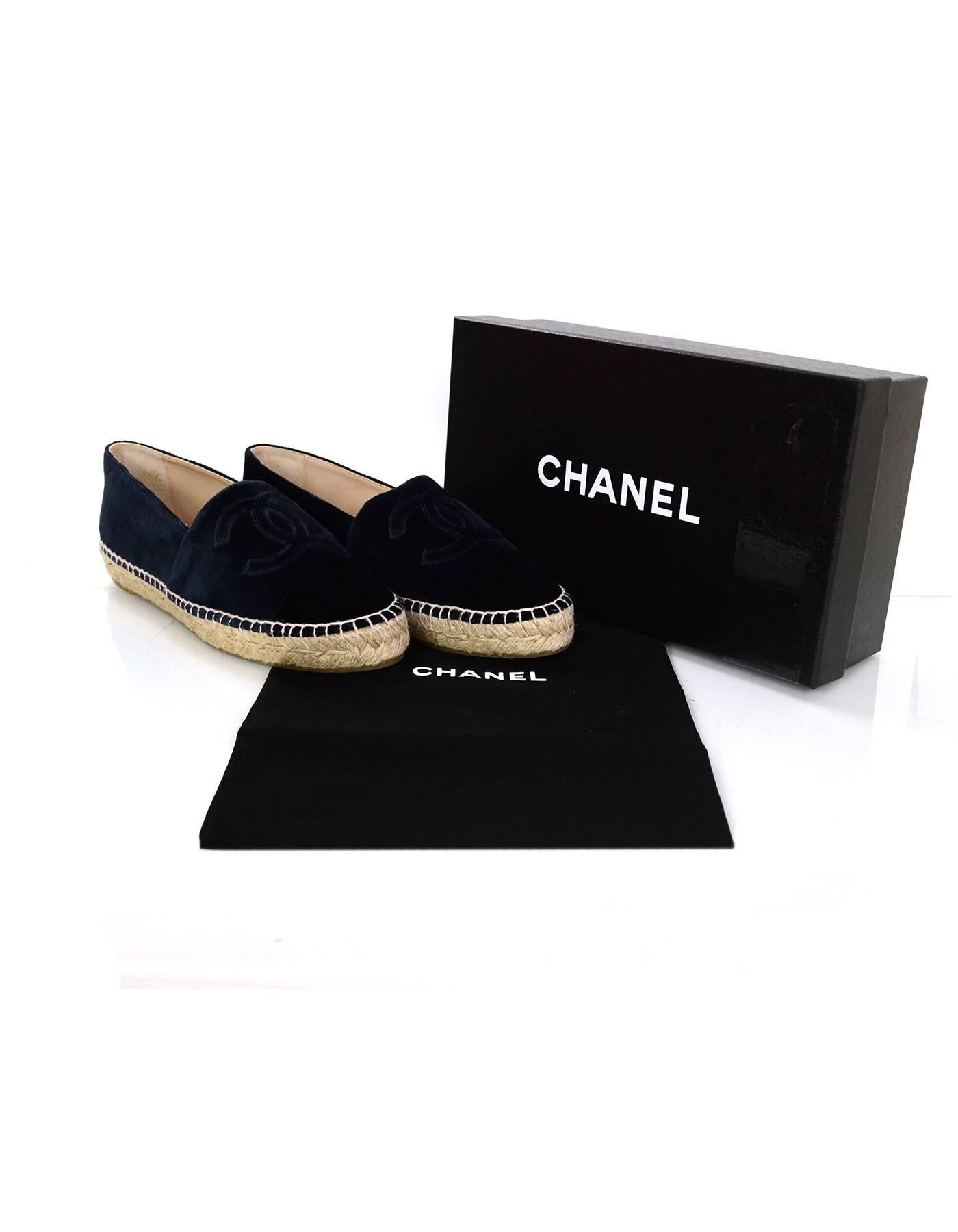 Chanel NEW IN BOX Dark Navy Velvet Espadrilles Sz 39  2