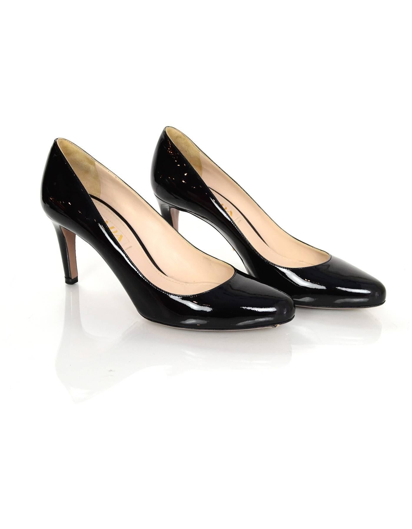Women's Prada Black Patent Leather Almond Toe Pumps Sz 35.5