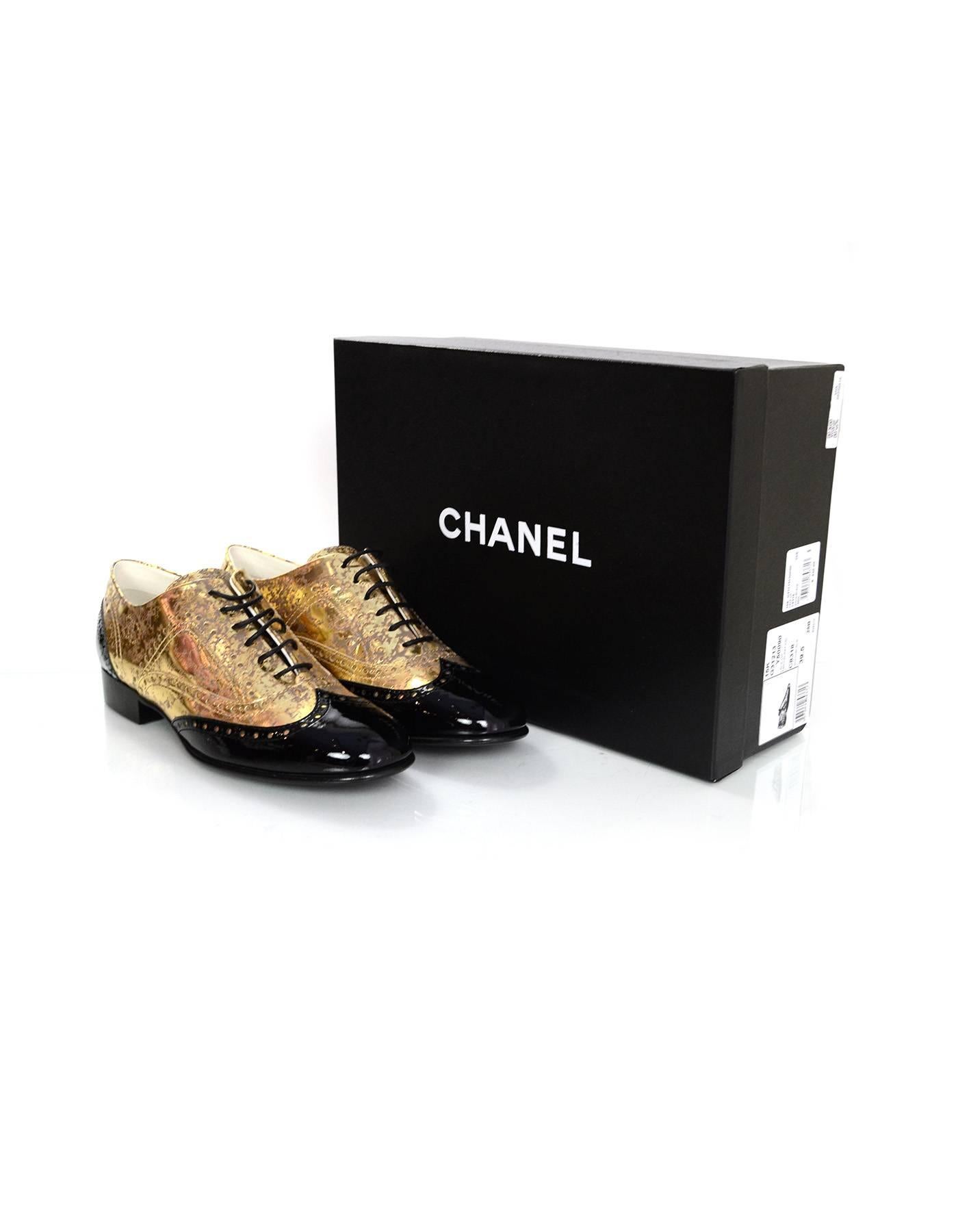 Chanel Black and Distressed Gold Perforated Oxfords Sz 39.5 NIB 3