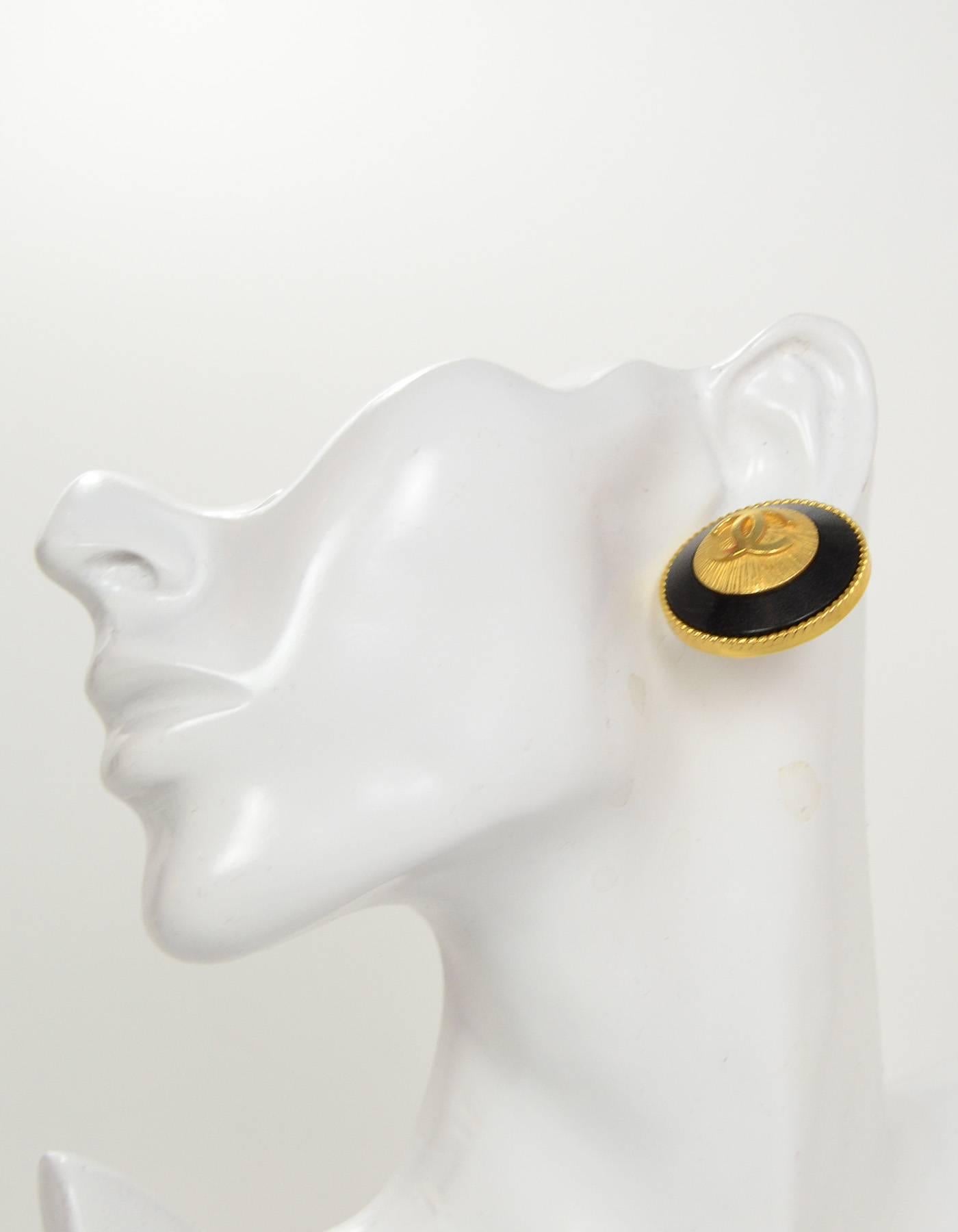 Women's Chanel Black and Goldtone Clip-On Earrings