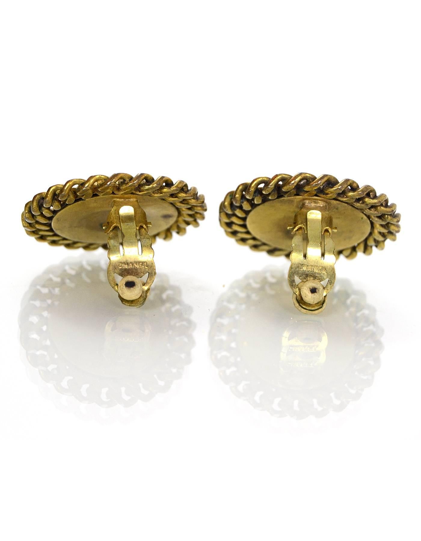 Chanel Goldtone Quilted Clip-On Earrings In Excellent Condition In New York, NY