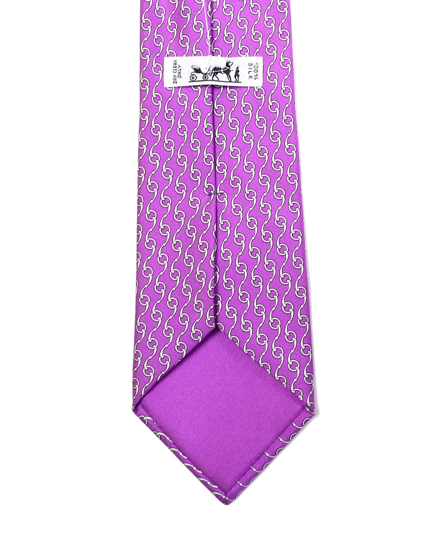 Men's Hermes Purple & White Chain Print Silk Tie