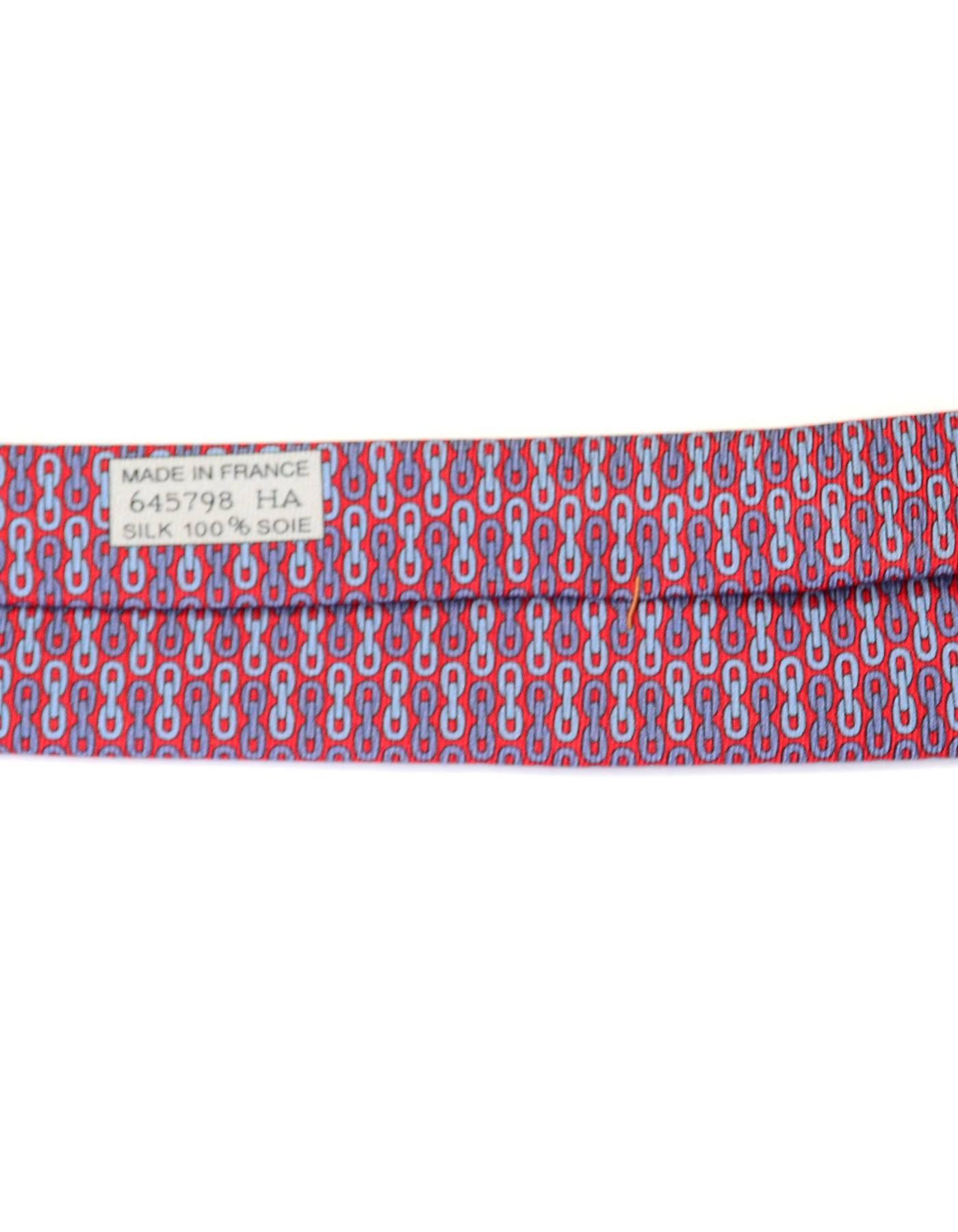 Brown Hermes Red & Blue Chain Print Silk Tie