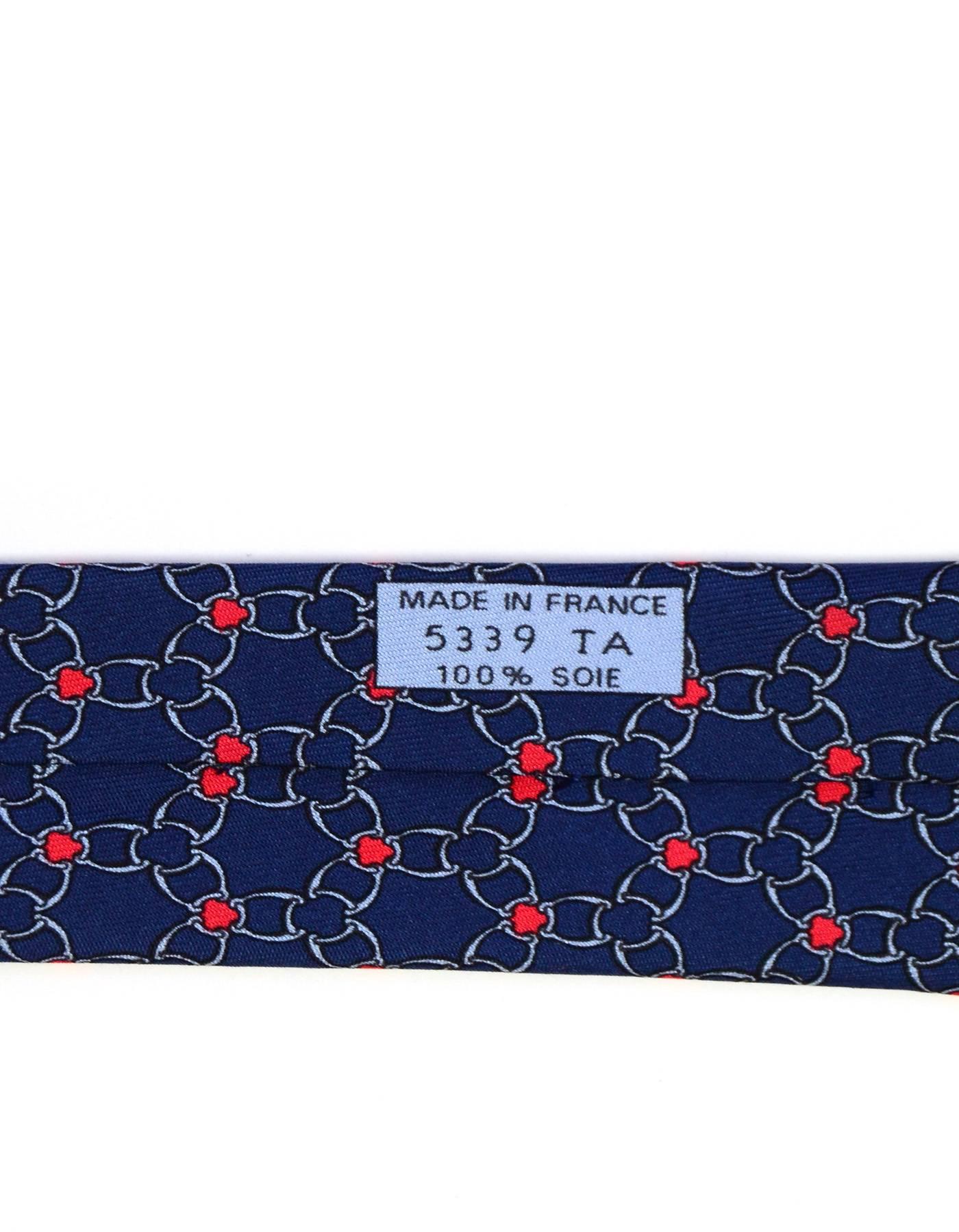 Purple Hermes Red & Navy Woven Chain Print Silk Tie