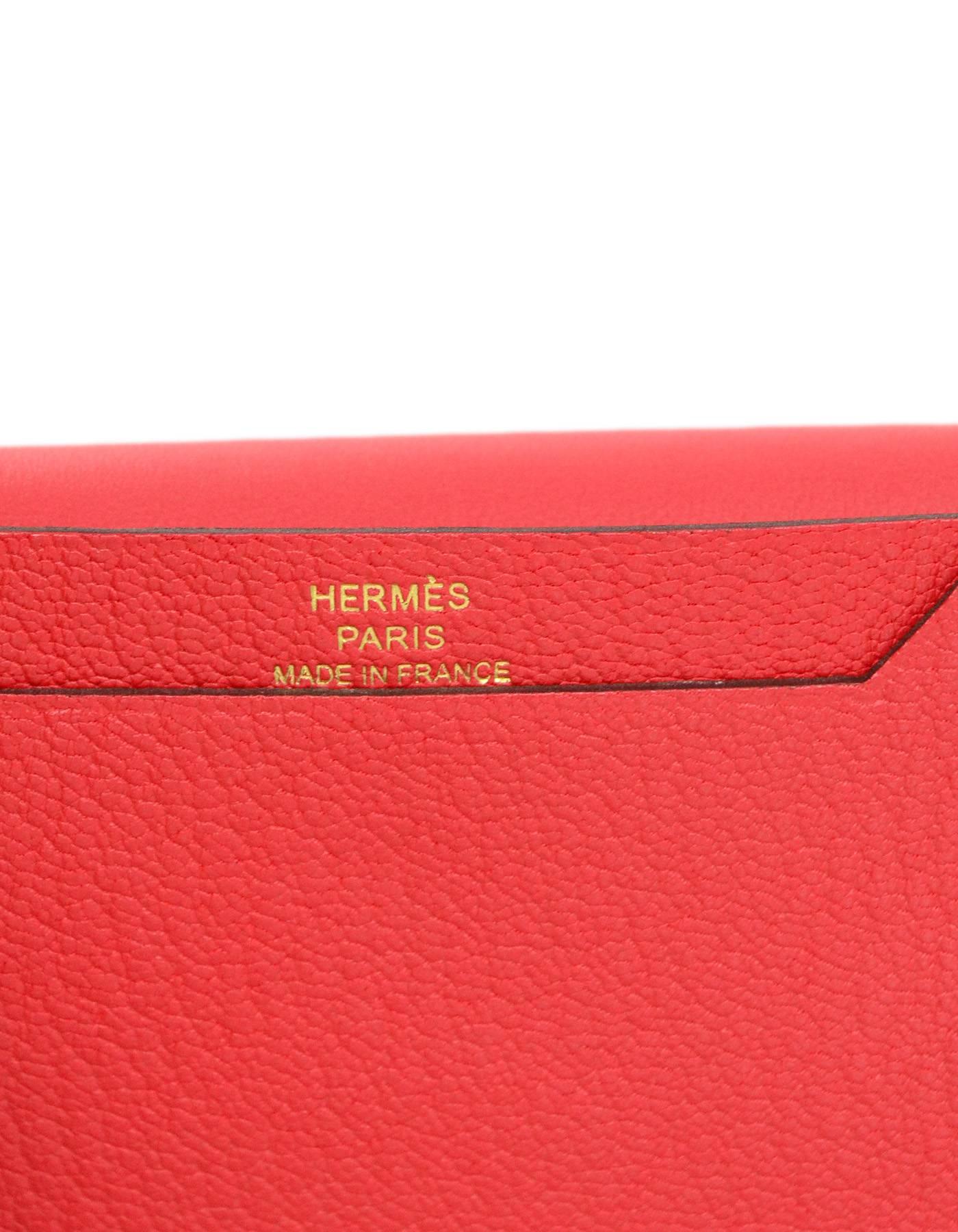 Hermes NEW Red Rouge Tomate Chevre Mini Bearn Card Holder In Excellent Condition In New York, NY