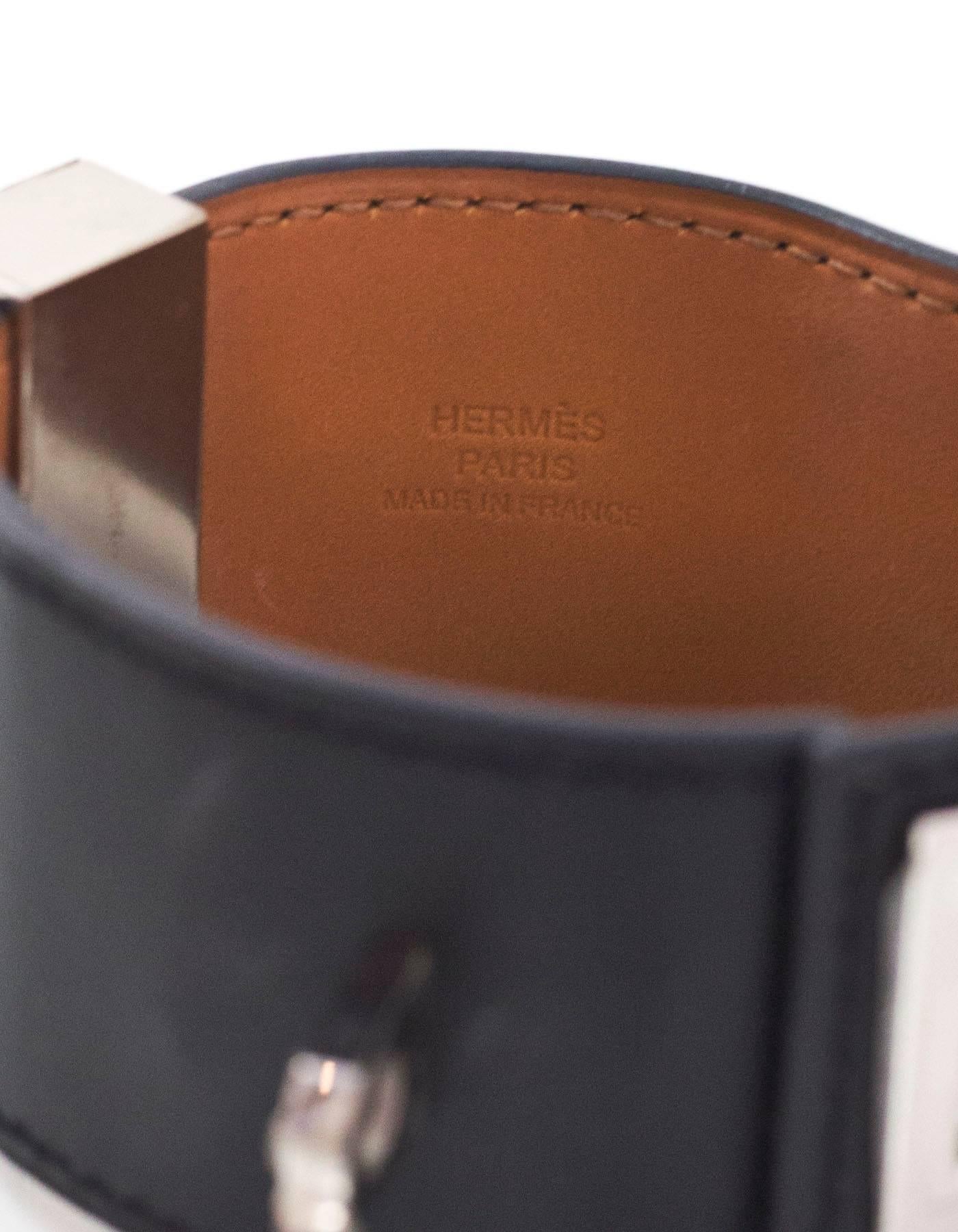 Women's Hermes Black Leather Collier de Chien CDC Bracelet Cuff sz S