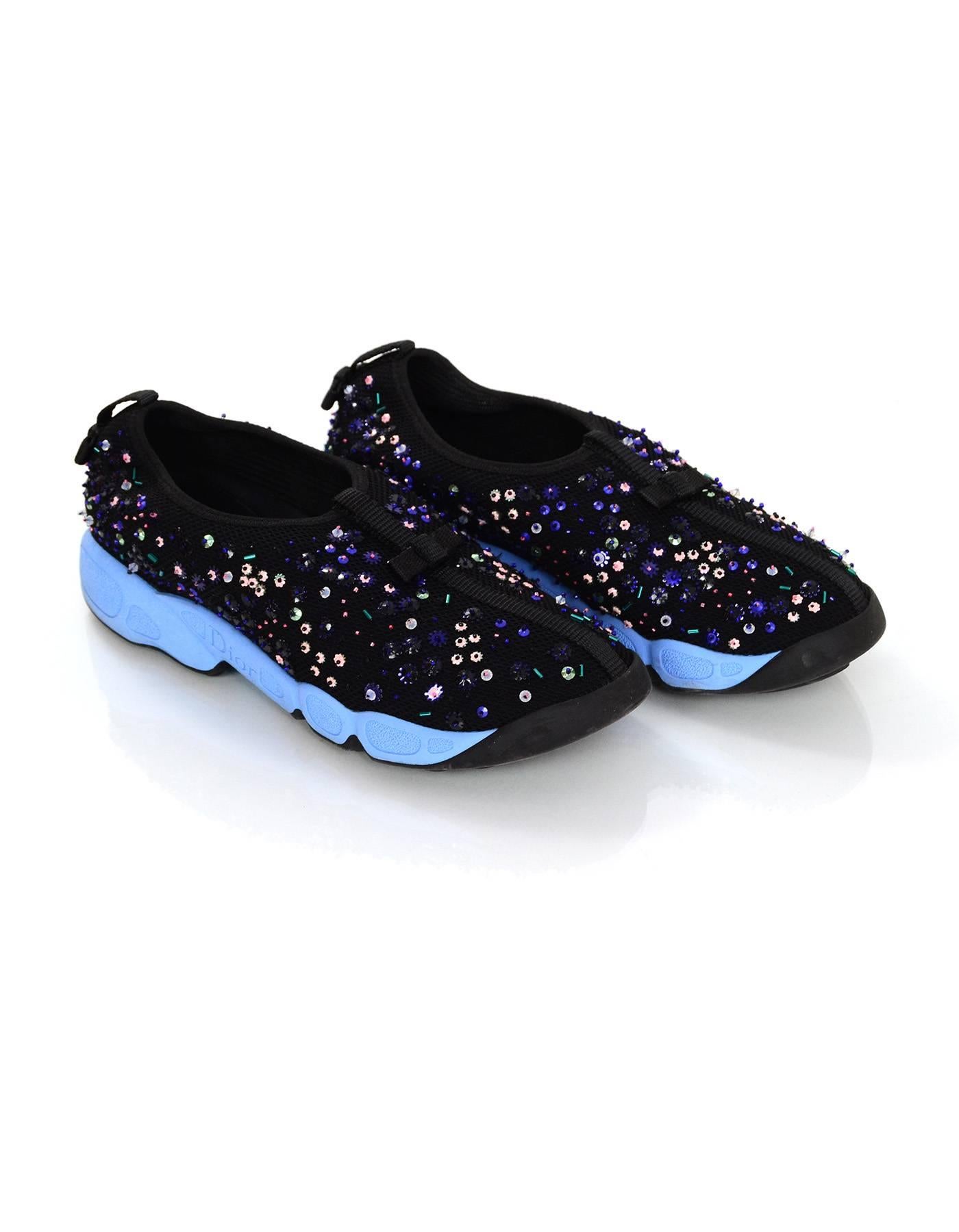 Christian Dior Black and Blue Beaded Fusion Sneakers Sz 38.5 1