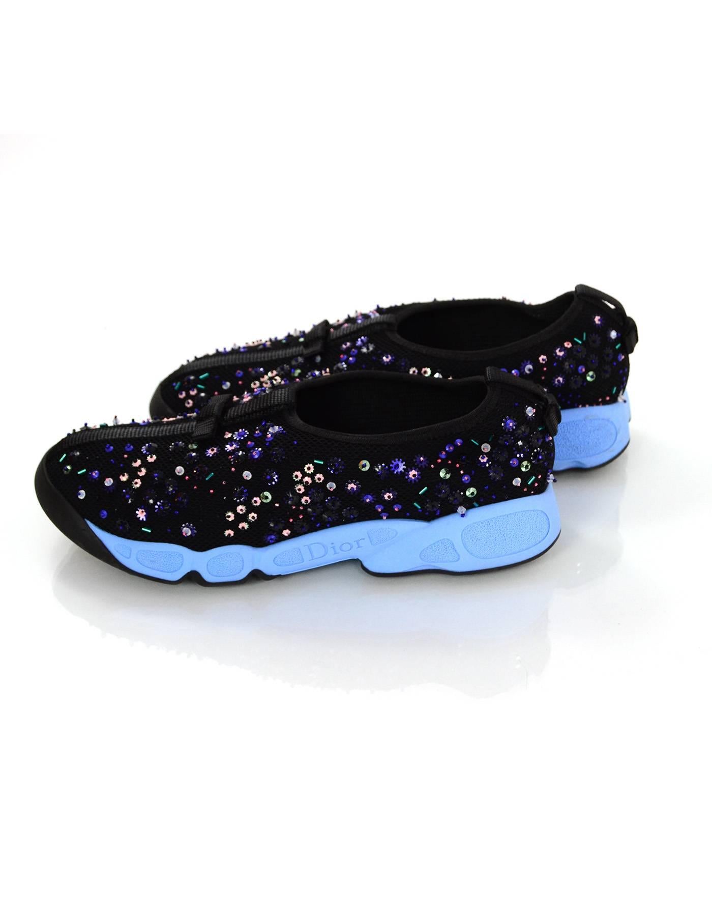 Christian Dior Black and Blue Beaded Fusion Sneakers Sz 38.5 In Excellent Condition In New York, NY