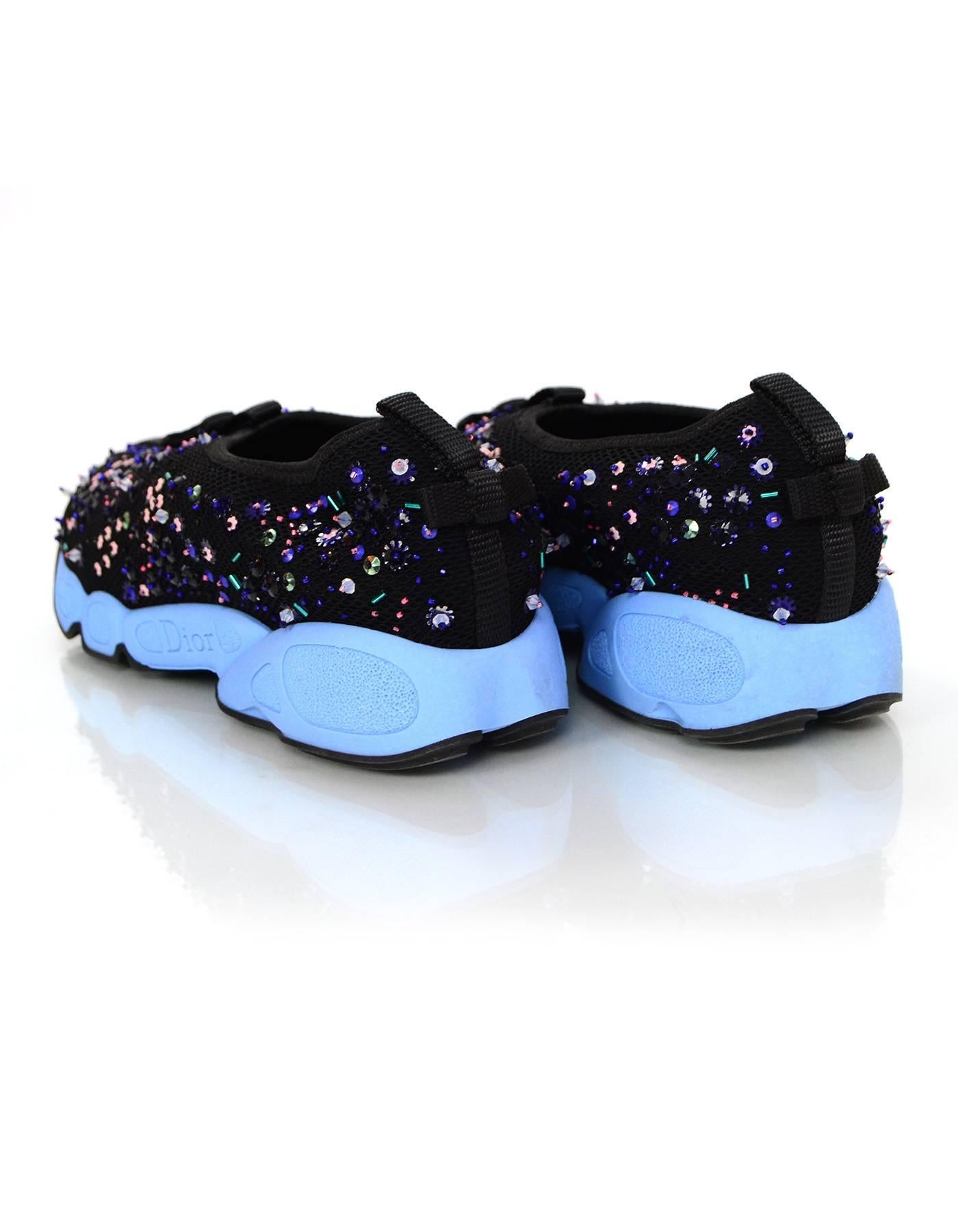 Christian Dior Black and Blue Beaded Fusion Sneakers Sz 38.5 2