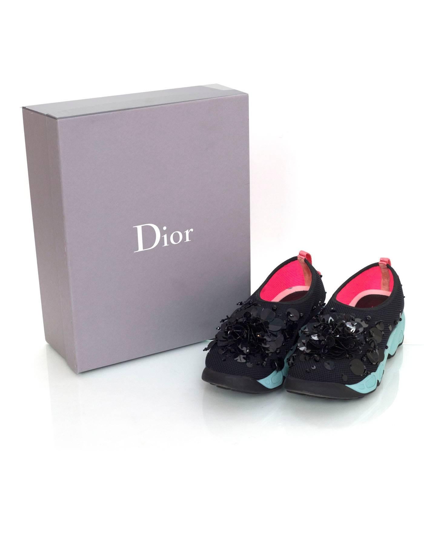 Christian Dior Black and Blue Beaded Fusion Sneakers Sz 38.5 w/ Box 4