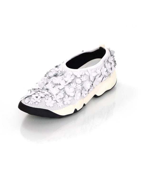 Christian Dior White Perforated Floral Fusion Sneakers Sz ...