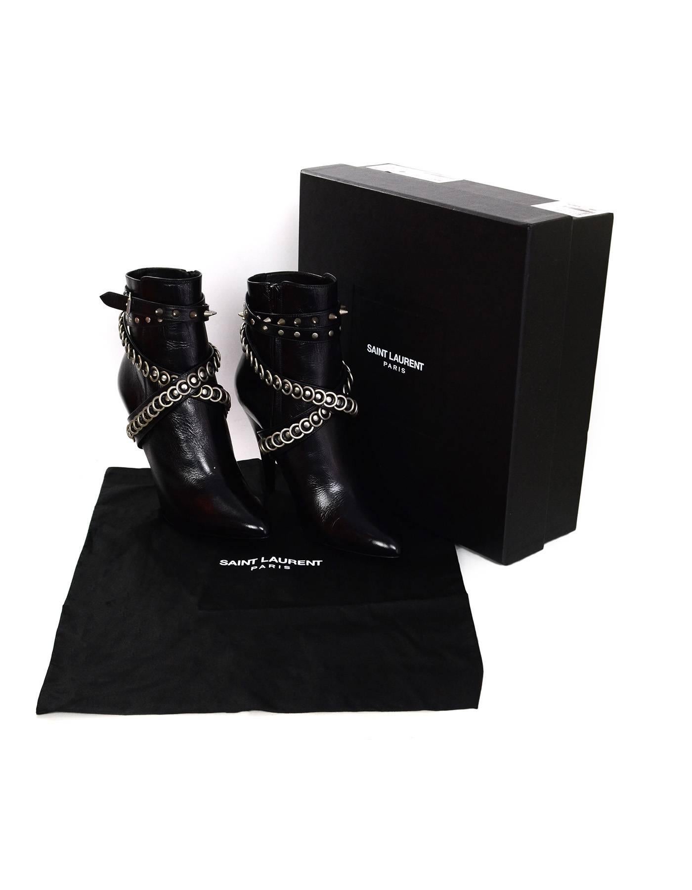 Saint Laurent Black Leather Multi-trap Studded Fetish 105 Booties sz 39 1