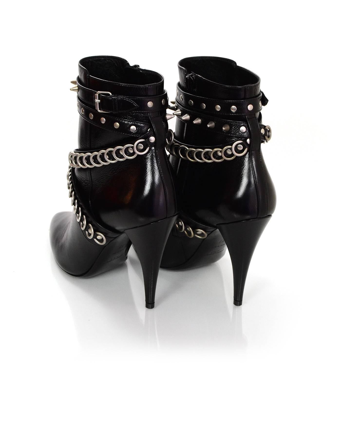 Saint Laurent Black Leather Multi-trap Studded Fetish 105 Booties sz 39 In Excellent Condition In New York, NY