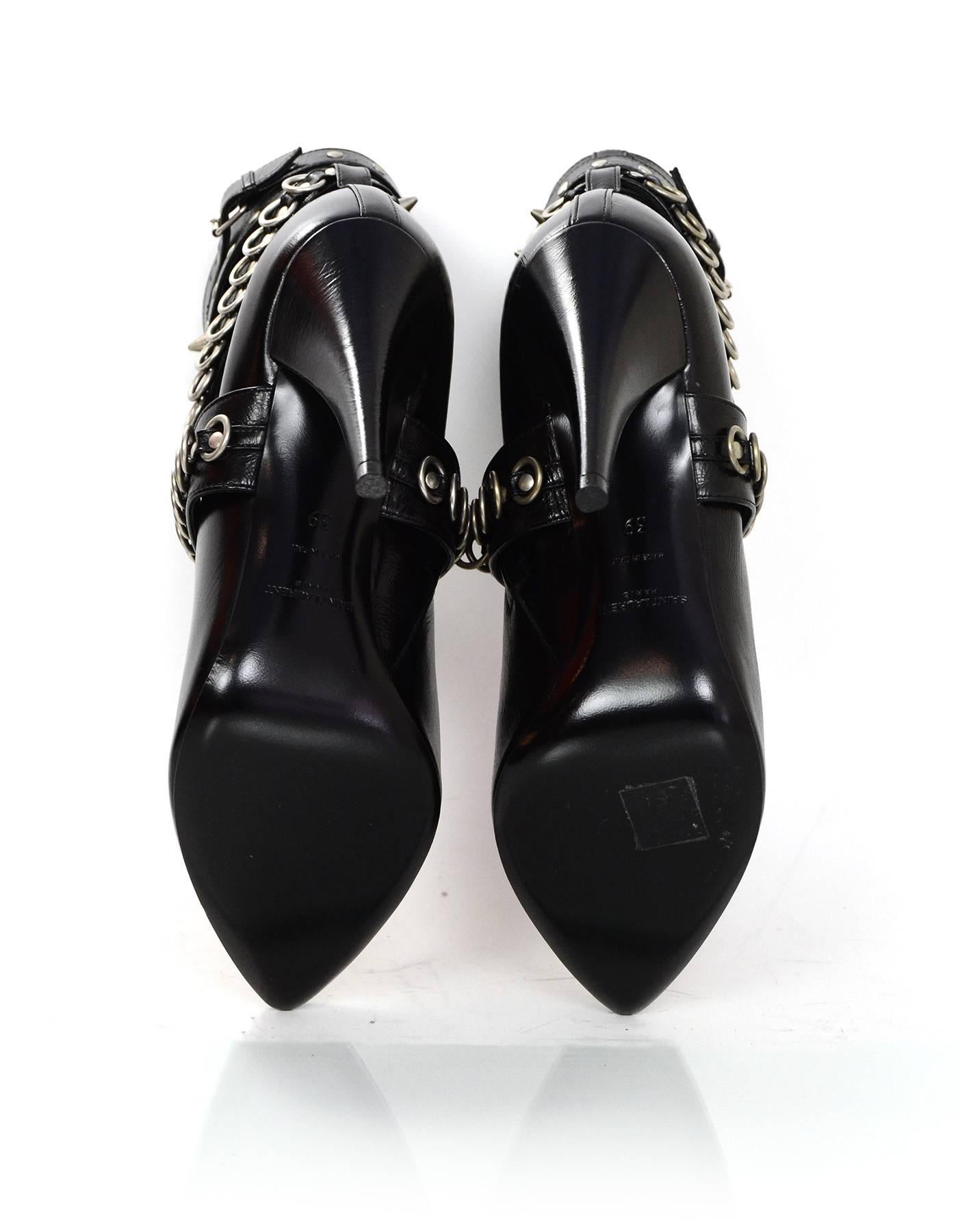 Women's Saint Laurent Black Leather Multi-trap Studded Fetish 105 Booties sz 39