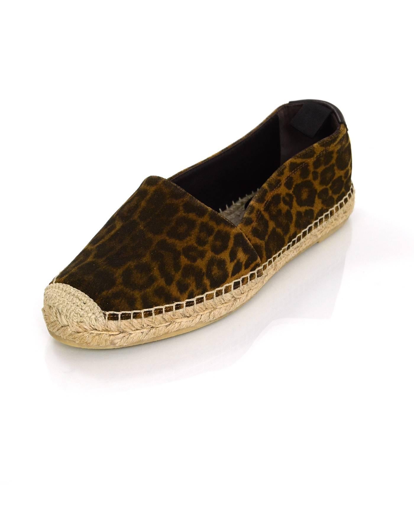 Saint Laurent NEW Leopard Print Espadrilles

Made In: Spain
Color: Brown leopard print
Materials: Suede
Closure/Opening: Slide on
Sole Stamp: Saint Laurent Paris 
Retail Price: $475 + tax
Overall Condition: Excellent- like new
Includes: Saint