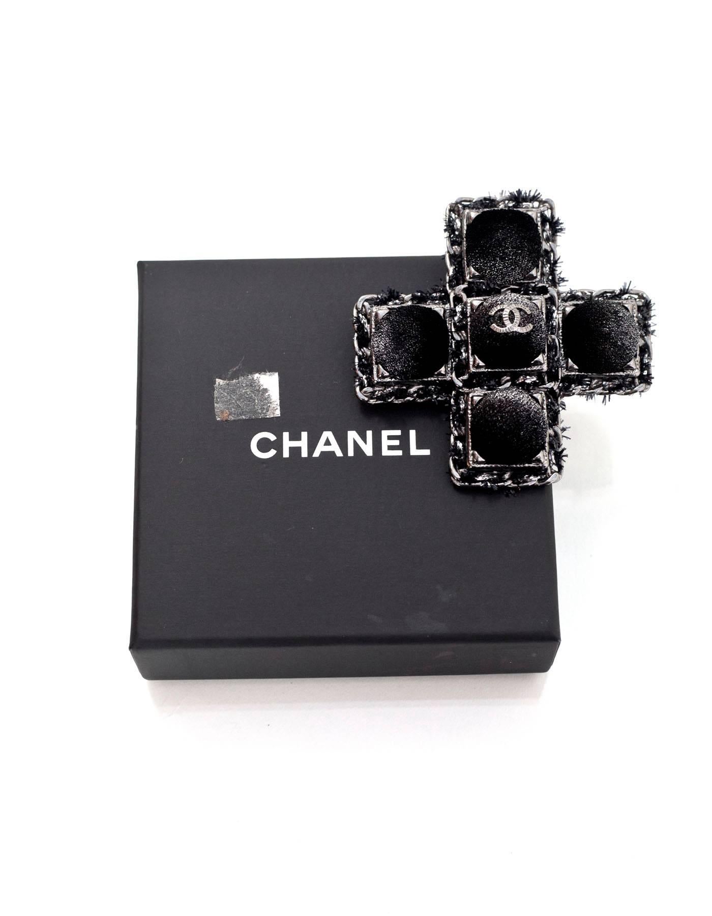 Women's or Men's Chanel 2013 Black Velvet CC Cross Brooch Pin