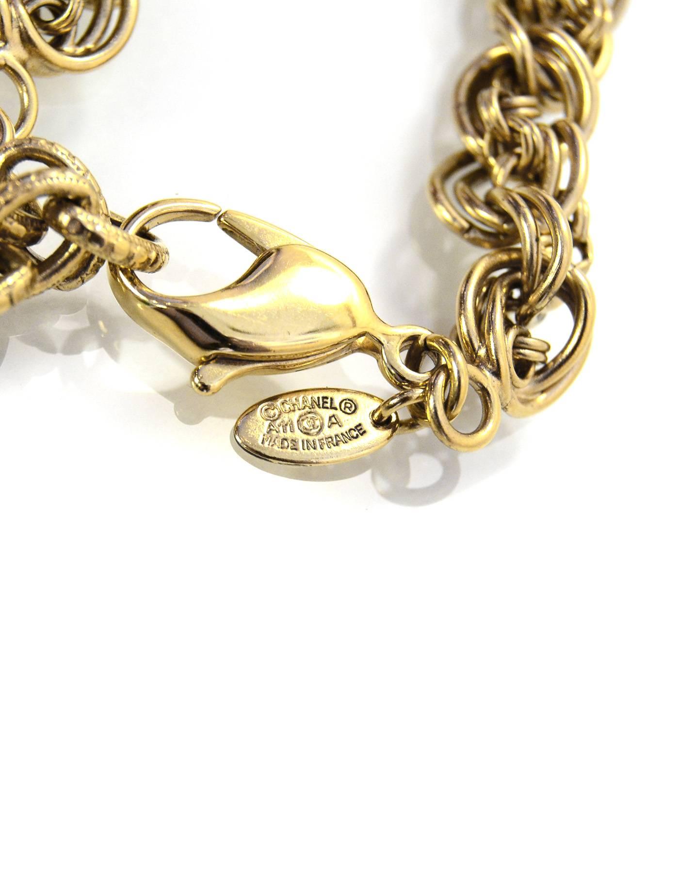 Chanel Goldtone Chain Link & CC Pendant Bracelet In Excellent Condition In New York, NY