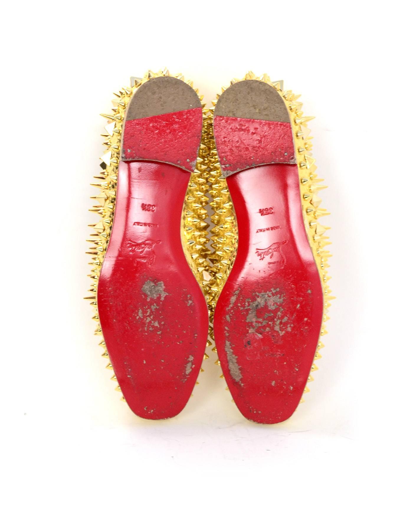 Women's Christian Louboutin Gold Spiked Loafers Sz 38.5