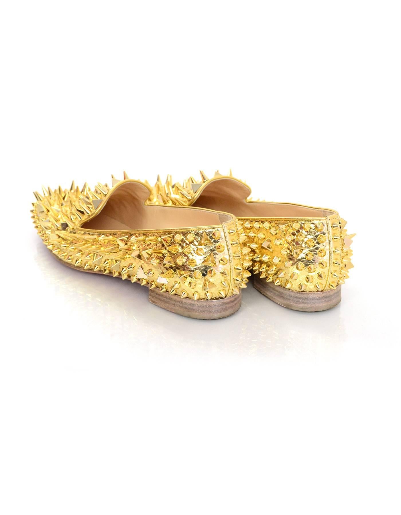 Christian Louboutin Gold Spiked Loafers Sz 38.5 In Excellent Condition In New York, NY
