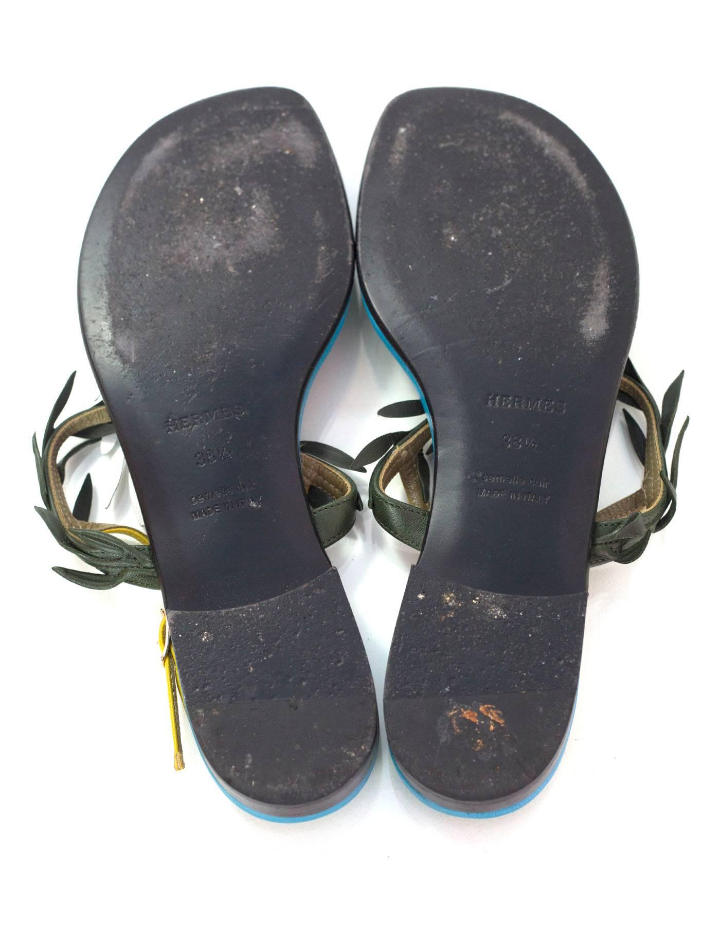 Hermes '16 Multi-Colored Leather Myrthe Sandals sz 38.5 2