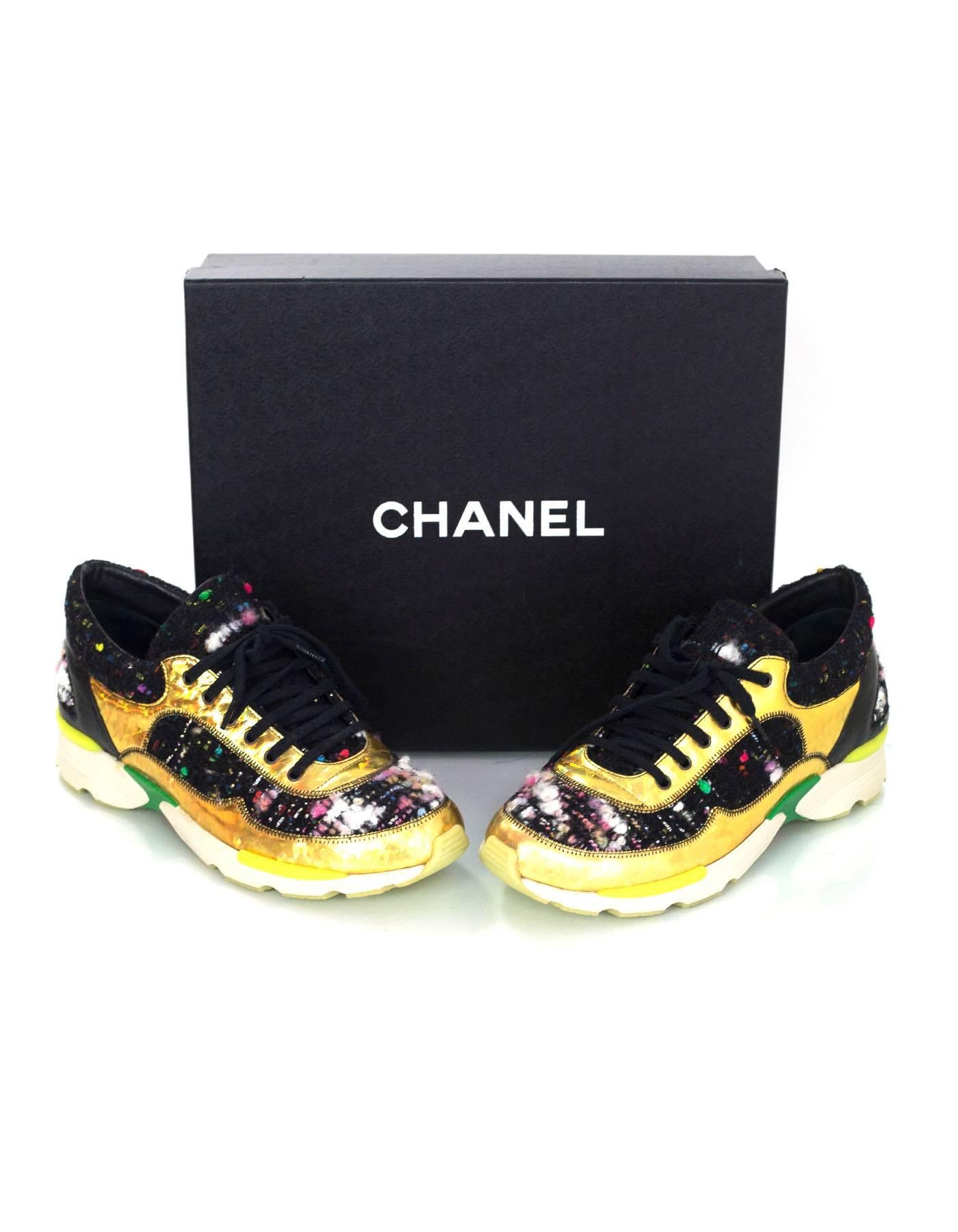 Chanel Tweed & Gold Trainer Sneakers Sz 38.5 rt. $1, 350 3