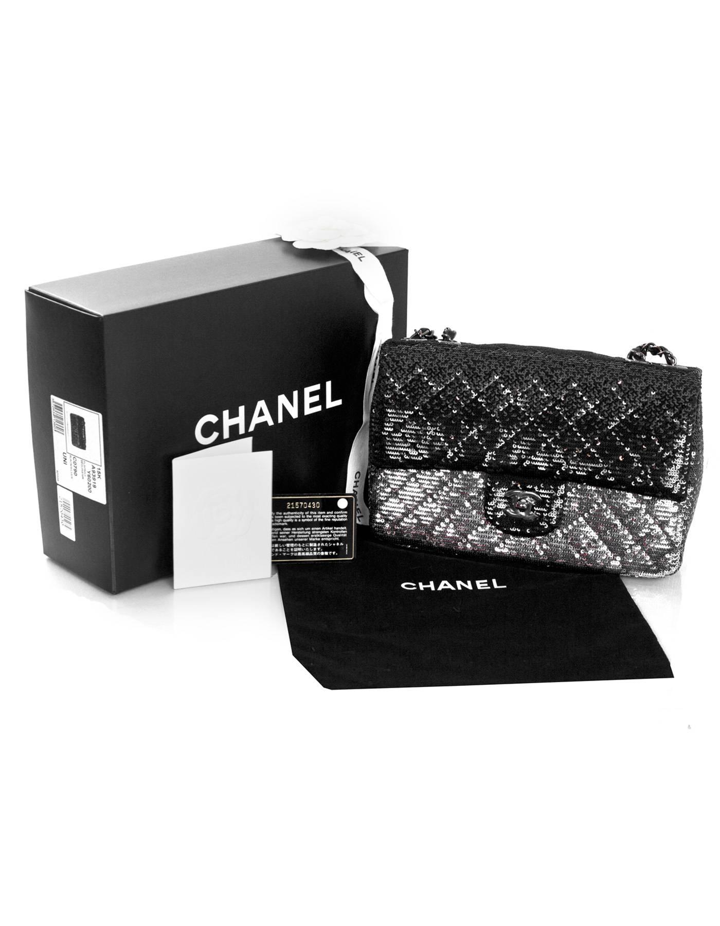 Chanel NEW IN BOX 2015 Black and Silver Ombre Sequin Flap Bag 4