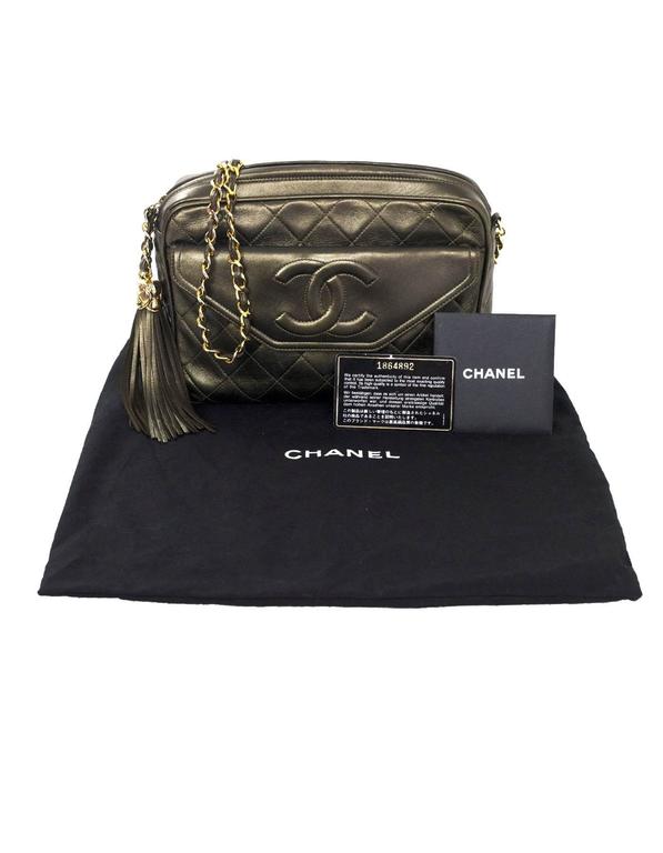 Chanel Vintage Green Metallic Lambskin Leather Quilted CC Camera Bag w/  Tassel