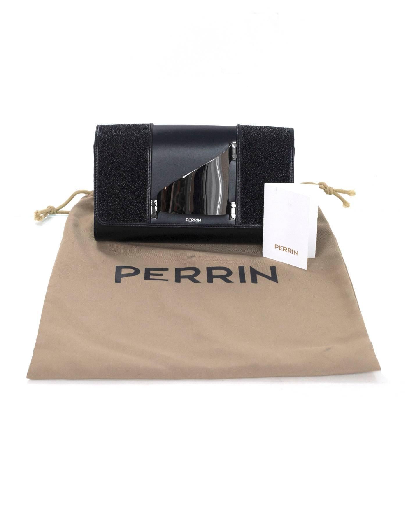 Perrin Black Leather Stingray & Gunmetal L'asymetrique Glove Clutch Bag rt $2800 5