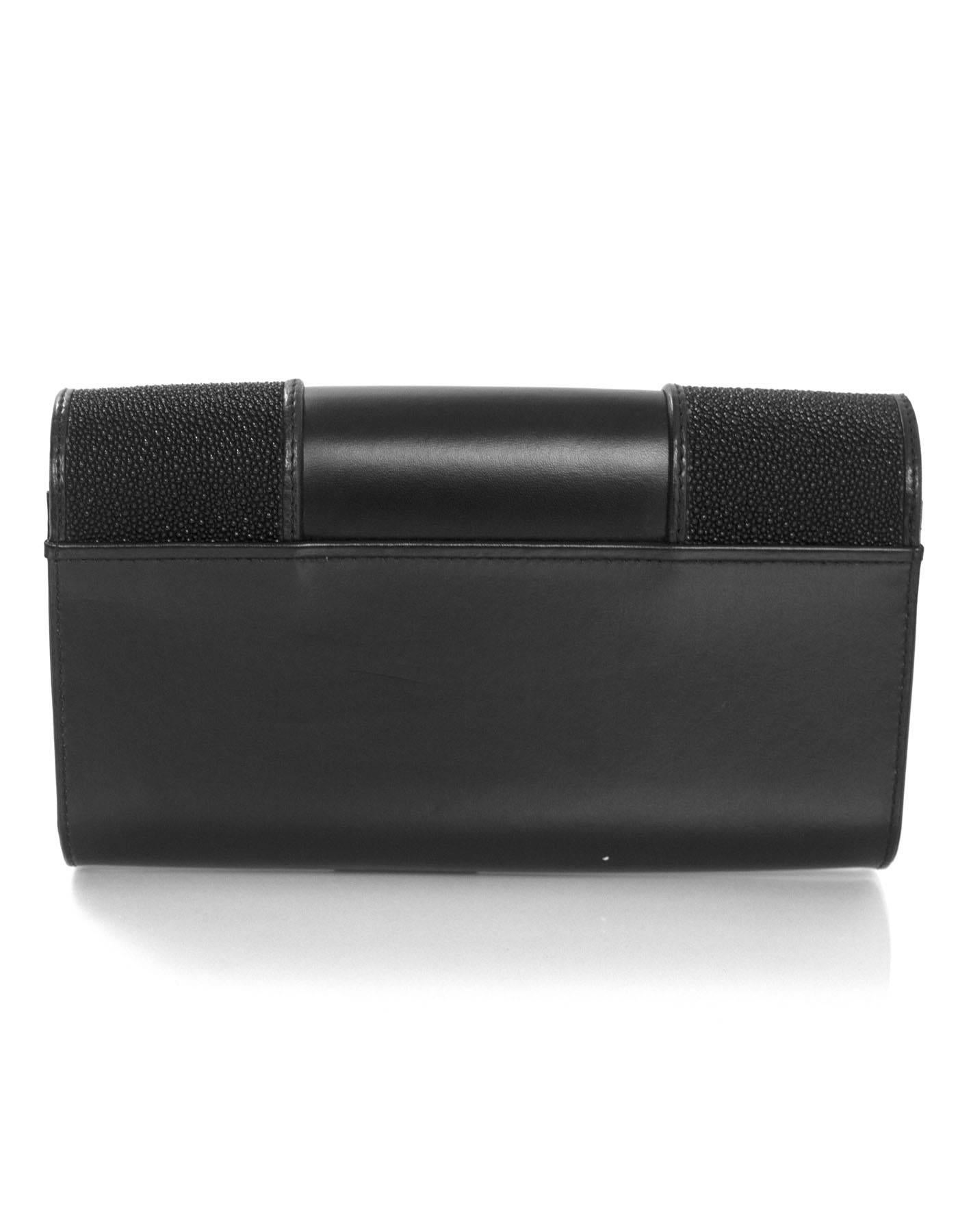 Women's Perrin Black Leather Stingray & Gunmetal L'asymetrique Glove Clutch Bag rt $2800