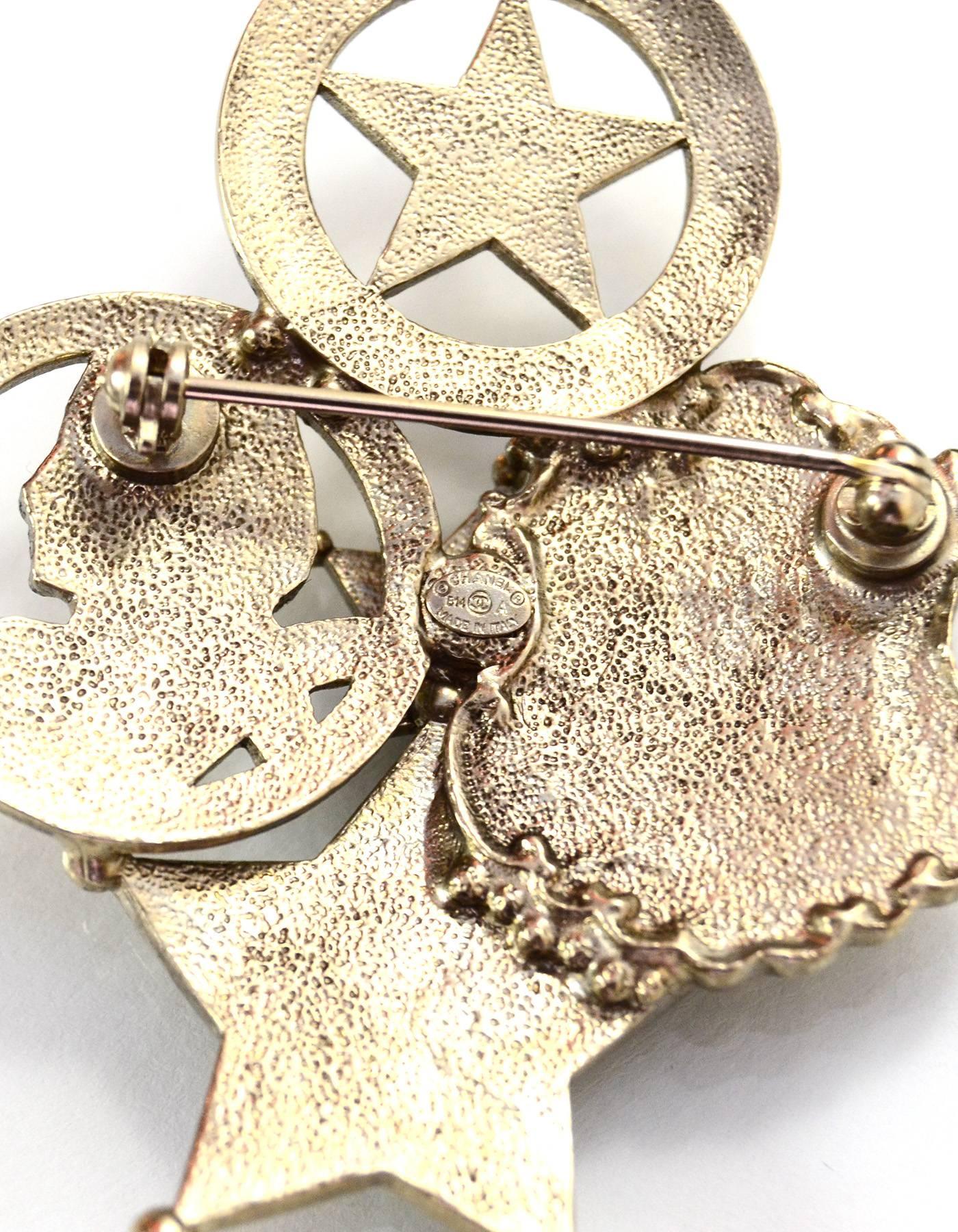 Chanel Goldtone Paris/Dallas CC Badge Brooch Pin In Excellent Condition In New York, NY