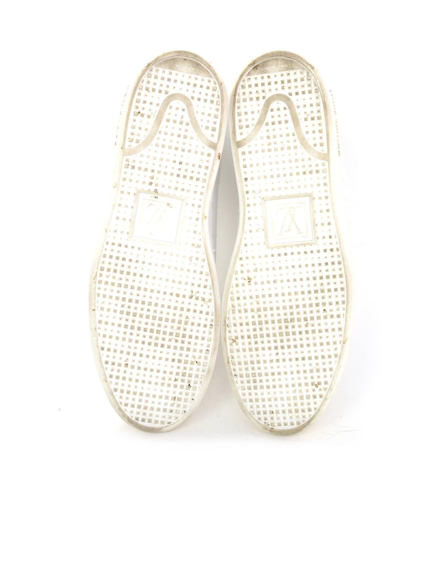 Women's Louis Vuitton White Croc Embossed Leather Frontrow Sneakers Sz 38.5