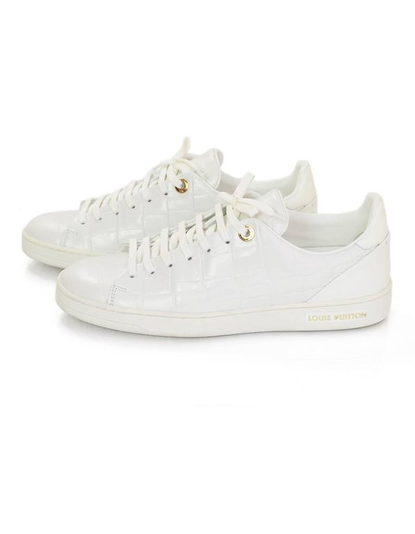 Louis Vuitton White Croc Embossed Leather Frontrow Sneakers Sz 38.5 For Sale at 1stdibs