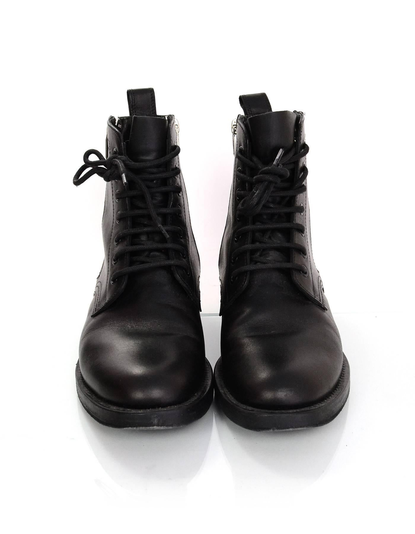 Women's Saint Laurent Black Leather Combat Ankle Boots Sz 38.5 rt. $1, 295