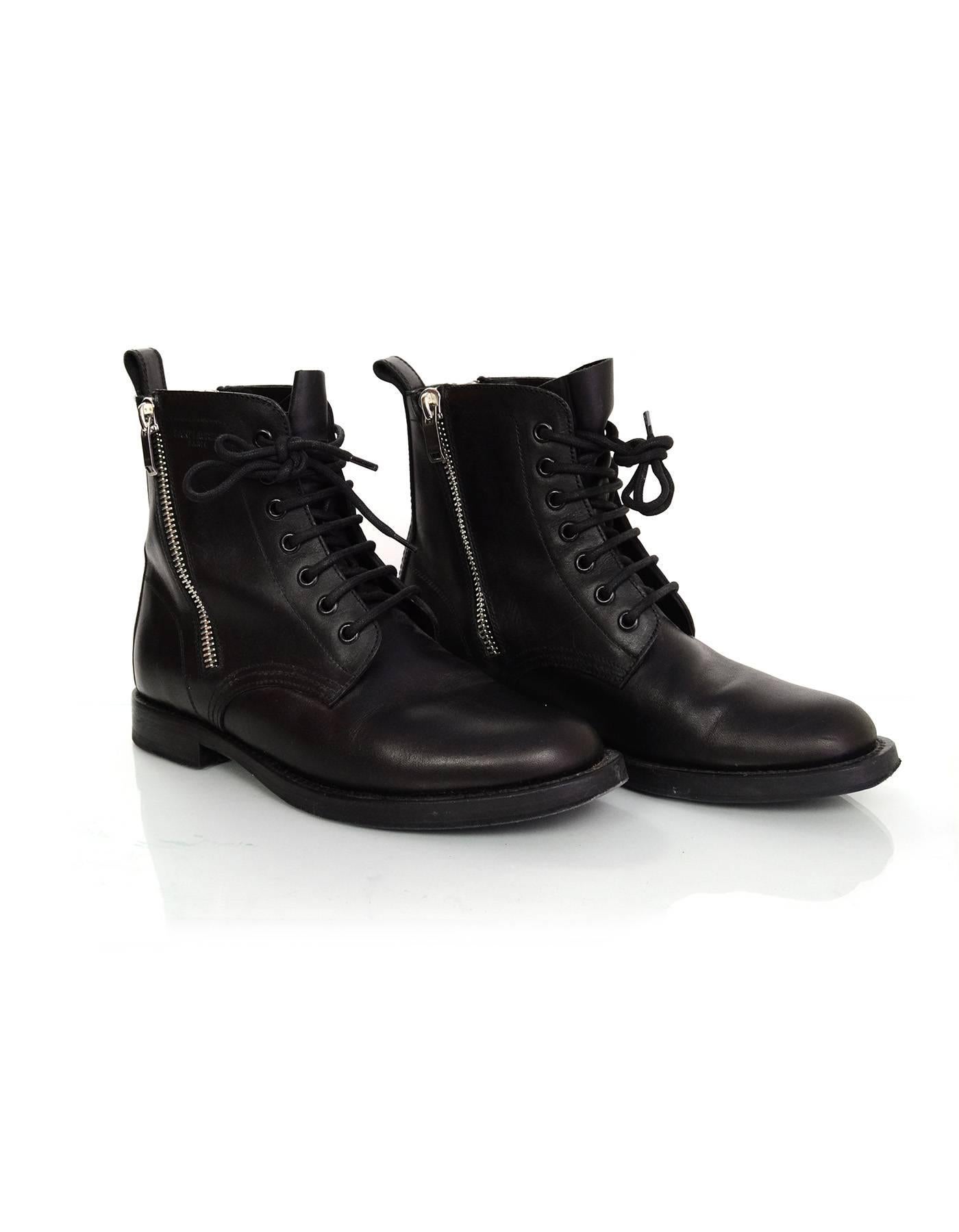 Saint Laurent Black Leather Combat Ankle Boots Sz 38.5 rt. $1, 295 1