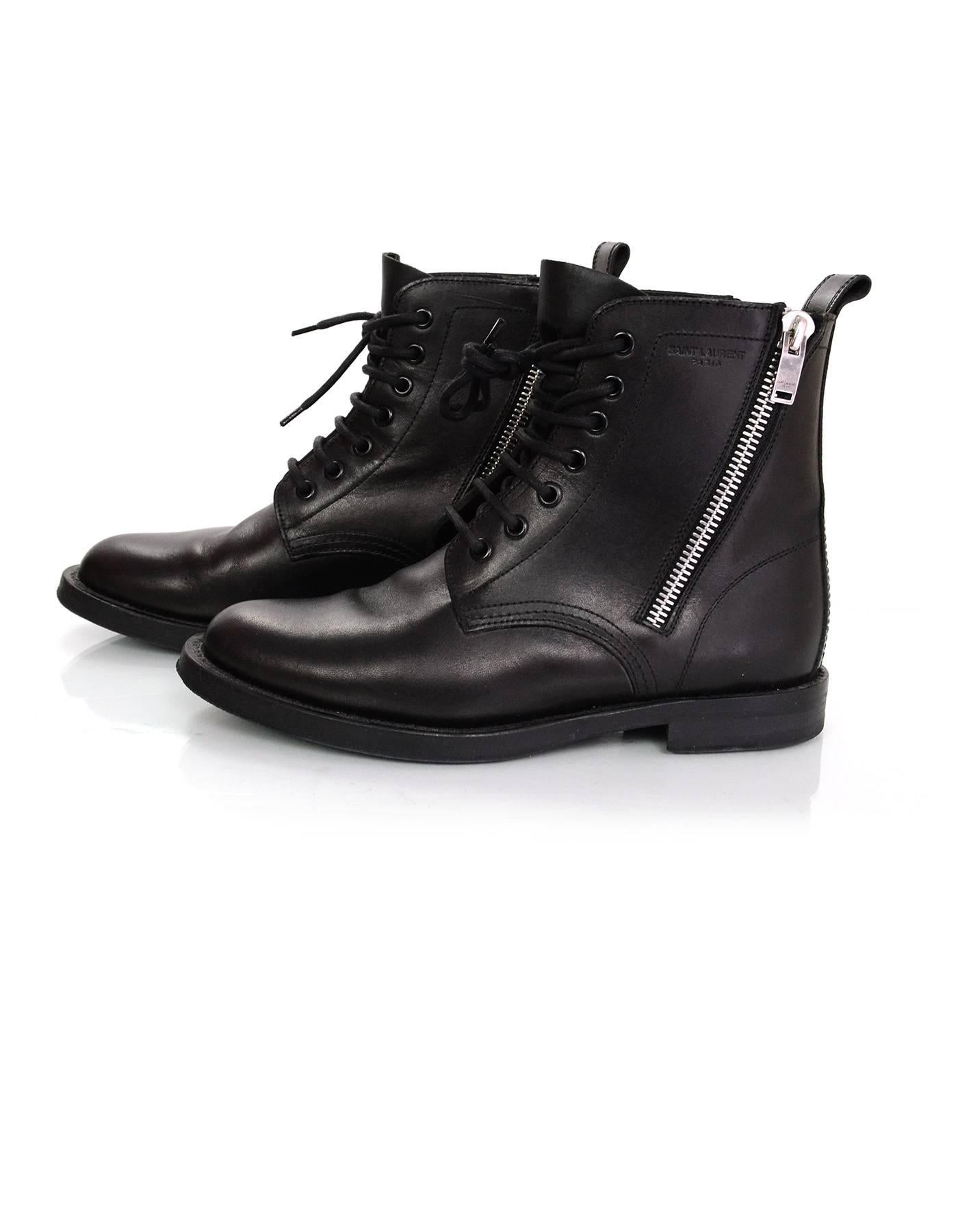 Saint Laurent Black Leather Combat Ankle Boots Sz 38.5 rt. $1, 295 In Excellent Condition In New York, NY